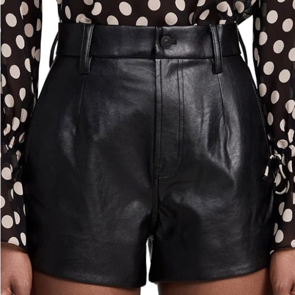 7 For All Mankind Black High-Waist Leather-Look Shorts